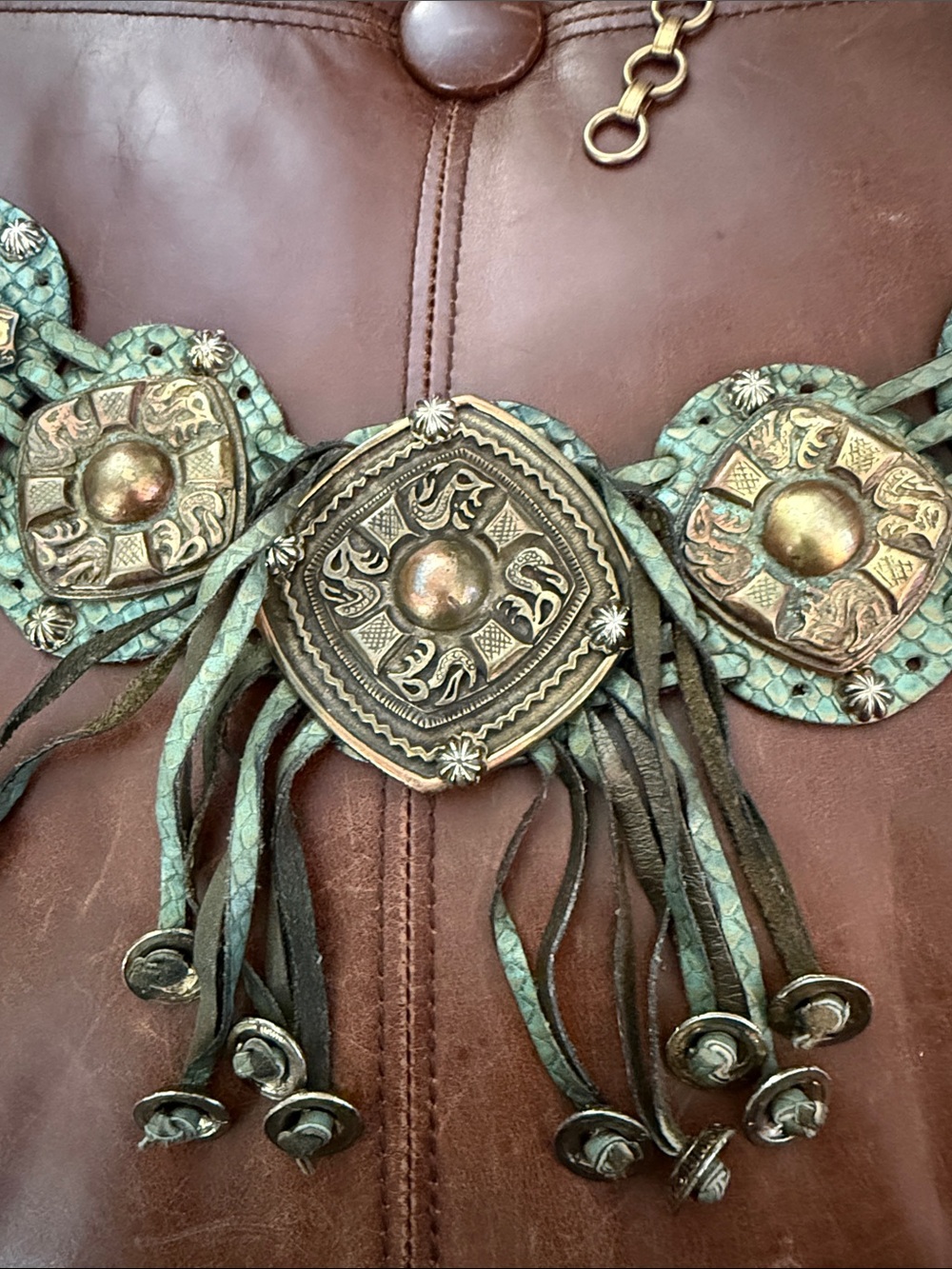 Vintage Leather Waist Belt with Solid medallions. OS - Picture 2 of 13